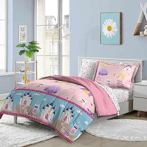 dream FACTORY Easy-Wash Super Soft Microfiber Comforter Bedding, Pink Rainbow Little Princess, Twin