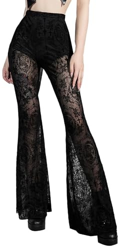 SEAUR Pantalon en Dentelle Noir Femme Punk Y2k Gothique Pantalons 80s 70s 60s Pantalon Goth Victorienne Médiévale Renaissance