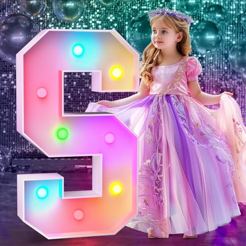 3FT Color Changing Light Up Letters Birthday Decoration Large Colorful Light Letters S for Party Decor, Marquee Letters for Wedding Graduation Decoration, Arch Stand Pre-cut