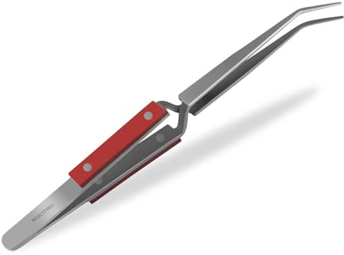 Schmuckpinzette Lötpinzette Glatte Feine Spitze Kreuzpinzette Klemmpinzette Technische Löt Pinzette Abgewinkelt Hartfaser Griff - Edelstahl - Markenqualität von InstrumenteNrw