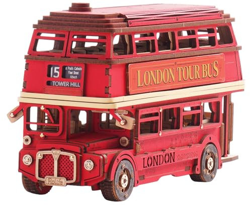 Rolife 3D Puzzle - London Tour Bus Wooden Puzzles for Adults DIY Model Kits, Creative Craft Construction Kits for Adults, Aesthetic Home Decor Gifts for Women & Men