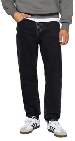Burocs Tapered Fit Jeans 90's Blue Carrot Men's 5 Pocket Style with YKK Zip 100% Cotton, Black Washed, 29 W/32 L