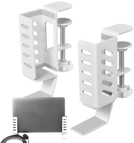 Gvblkq Support de bureau pour ordinateur portable | Support de rangement vertical peu encombrant | Pince réglable | Blanc