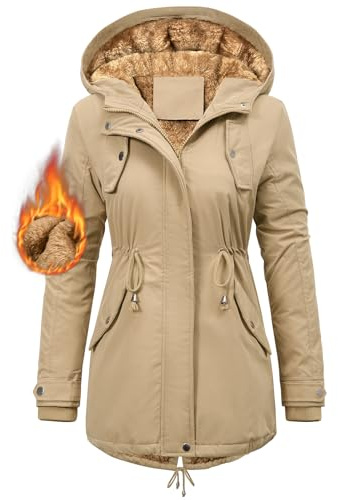 CMTOP Cappotto Donna Invernale con Cappuccio Foderati Giacca Antivento in Pile Termici Elegante Giubbotto Lungo Spessa Parka Cappotto Imbottito Casual con Tasche e Coulisse