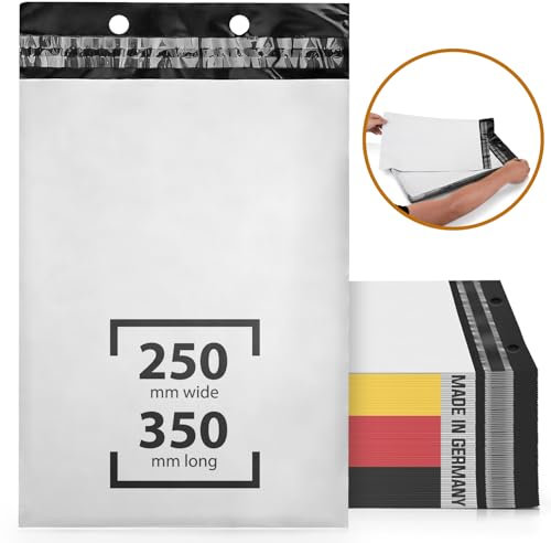LOGIC PACK 25 Versandtaschen Plastik Versandbeutel Folienversandtaschen 25x35 cm Versandtüten für Kleidung mit Abreißsystem Wasserdicht Selbstklebend