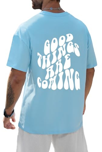 Yuson Girl Camiseta Hombre Manga Corta Camisetas Oversize Algodon Tshirt Verano Basicas tee Top Camiseta de Talla Grande Media Mang Cuello Redondo con Estampado Blusa(Azul Claro, XXL)