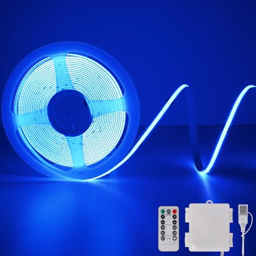 StarryEver COB LED-slingor batteridriven med fjärrkontroll, 2 m 640 LED-ljuslist, dimbar, skärbar, flexibel LED-tejp, för TV, dator, cykel, bildekoration, blå