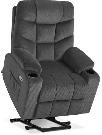 M MCombo Sillón de televisión con Ayuda para levantarse eléctrica, sillón con Ayuda para levantarse, sillón de televisión con función reclinable hasta 140°, con USB 7286 (Tejido, Gris Oscuro)