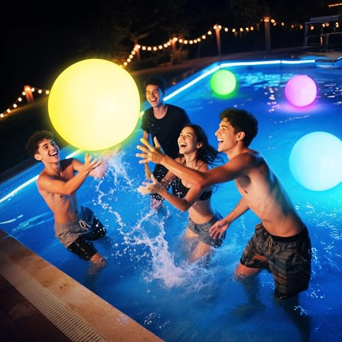 KIRALUMI 1 Ball LED Beach Ball, 16 Inch, for Glow in the Dark Pool Games | 8 LED modes with 7 colors plus auto-change; light up pool toys, pool party games, beach games for kids, teens and adults.