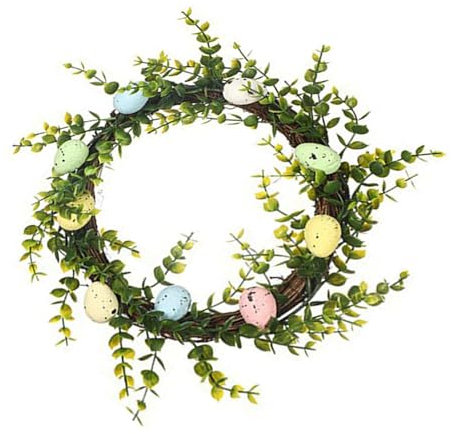 Couronne de Pâques avec fleurs colorées et œufs - Pour décoration saisonnière de la maison - Décoration florale à suspendre à la porte d'entrée