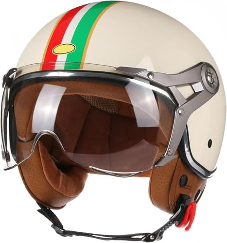 Demi Casque Moto Retro, avec Visière Vintage Casques Bols Homologué Dot/ECE Casque Mobylette Ouvert Demi Casque Homme Femme Casque Jet pour Cruiser Hélicoptère Scooter 5,M