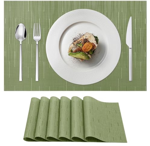 AMFUN Salvamanteles Individuales Juego de 6, 45x30CM Manteles Individuales Lavables, Individuales Plásticos de Vinil de Esteras, para Mesa de Comedor de Cocina Hoteles Restaurante(Verde)