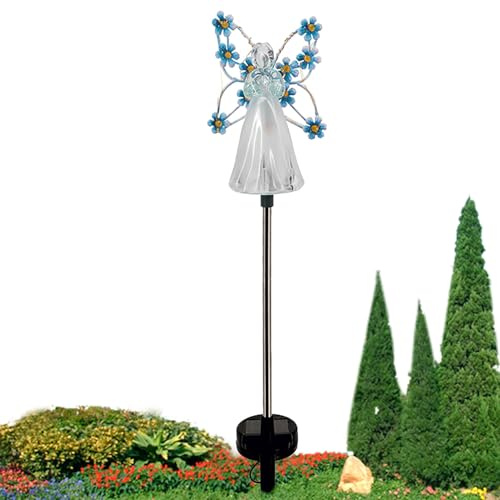 Angelo solare giardino esterno – 7 lampadine LED su paletto da giardino esterno decorativo – esterne di luce d'angelo per la decorazione della tomba, regalo commémor