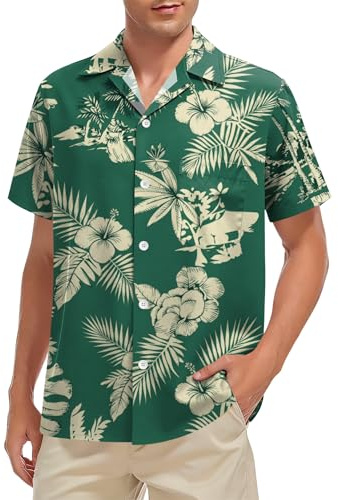VVNTY Hawaii-skjorta män palmblad blommor button down skjorta män funky sommar kortärmad Hawaii-skjorta