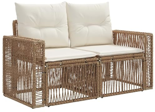 vidaXL Trädgårdsoffa 2-Antal sittplatser Beige konstrotting