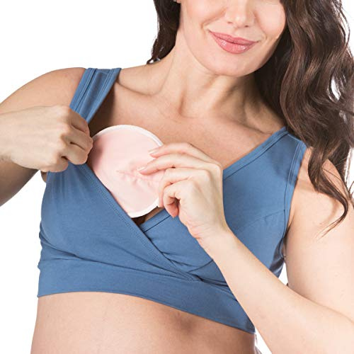 Fishers Finery Breastfeeding Nursing Bra Washable w/Nursing Pad Set (Blue, S)
