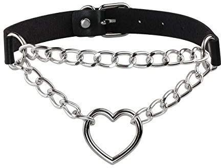 Manfnee Choker Punk Gothique Cuir PU Ras de Cou à Chaîne Coeur Collier Rock Femme Homme Réglable