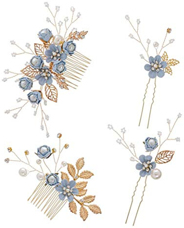 XLKJ 4 Pièces Broche Cheveux Mariage Peignes à Cheveux Décoratifs Peignes et Épingle à Cheveux des Fleur, Accessoire Cheveux avec Strass pour Mariage ou Fête