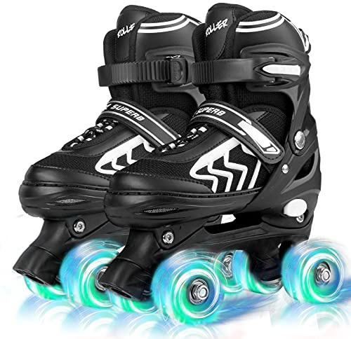 SZHZS Kids Roller Skates for Boys Girls Children Beginners, 4 Sizes Adjustable Roller Skates for Youth Big Kids for Outdoor Indoor Sports