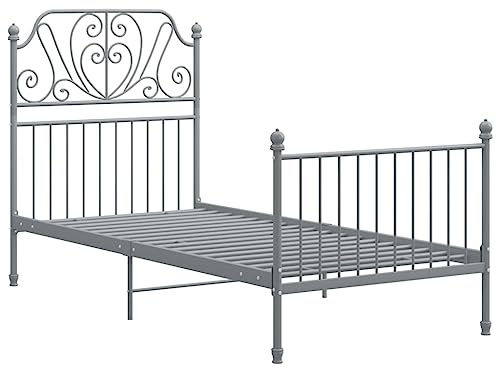vidaXL Bettgestell Metallbett Schlafzimmer Bett Einzelbett Schlafzimmermöbel Bettrahmen Lattenrost Pulverbeschichtetes Metall Grau 90x200cm
