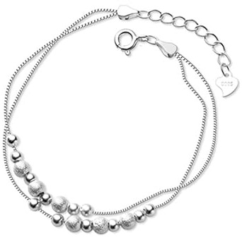 Karriter Bracelet Argent Femme,Bracelet en Argent Sterling 925 Boule Givrée Brillante Bracelet D'Amitié Double Couche Cadeaux De Bijoux Réglables pour Femme Petite Amie À L'Occasion d'un Anniversaire
