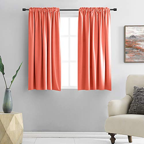 DONREN 48 Inch Length Coral Blackout Curtains for Bedroom - Small Window Treatment Rod Pocket Curtain Drapes (Set of 2 Panels,52 W x 48 L)