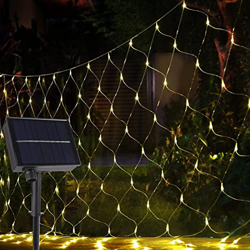 Vegena SolcellsLED-ljusnät 3 x 3 m, 320 lysdioder, ljusslinga med fjärrkontroll och timer, 8 lägen, ljuskedjor för utomhusbruk, inomhus, fest, trädgård, balkong, bröllop, födelsedag, jul, dekoration,