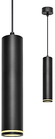 BOYIR Lampadario a Sospensione Moderno 30cm, Lampada a Sospensione con Portalampada GU10, Lampadario Cilindrico Nero, Lampadari Regolabile in Altezza per Soggiorno, Camera da letto, Cucina