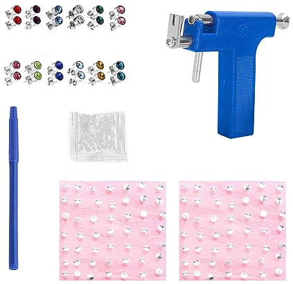 TAFACE Set di 200 pezzi per piercing alle orecchie con 12 paia di orecchini colorati, strumento per piercing alle orecchie, pistola per piercing alle orecchie, adatto per uso domestico
