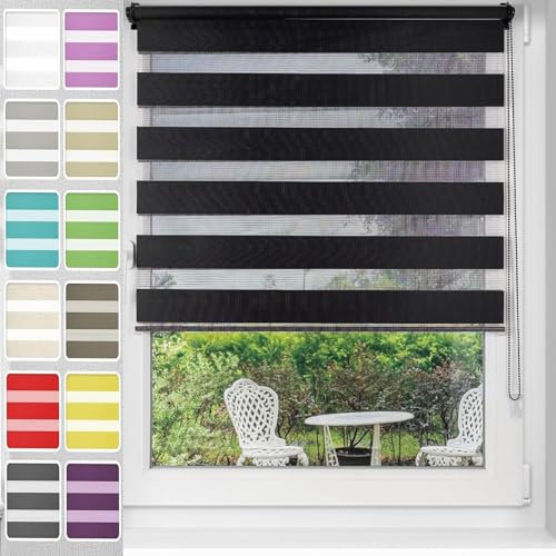 Estor Opaco Persianas 90 x 300 cm Protección Visual Estores Cortinas Portátiles con Cadena, para Puertas y Ventanas, Negro