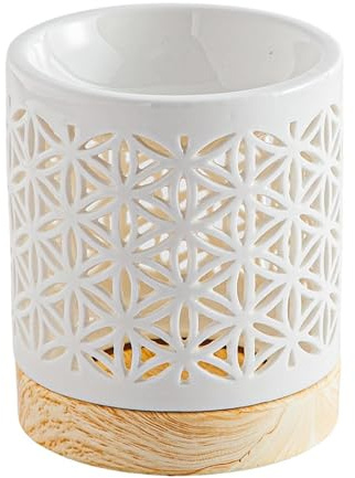 Quemador de Perfume de cerámica con Flor de la Vida, encerador de Cera Fondant perfumada, Objeto Artesano Porta-horhoroterapia, fácil – Difusor de Aromas, decoración de Regalo Moderno simbólico – 50