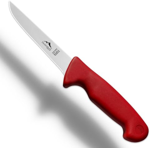 HESTENBERG Solingen Germany Coltello per disossare dritto e curvo, rosso, adatto come coltello da macellaio, coltello da macellaio e coltello da carne (5 dritto)