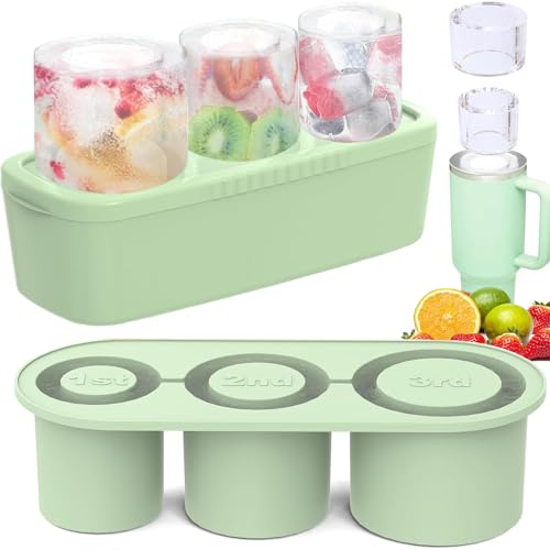 ROMANVIC Stanley Cup isbitsform tillbehör, isbitsbehållare silikon med lock och behållare, 3 fack isbitsskål, isbitar för 100 ml tumbler mugg cocktails, whisky, frukt fruktpuréer