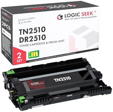 Logic-Seek TN2510 + DR2510 Toner und Trommel kompatibel für Brother TN-2510/DR-2510 passend für HL-L2400DWE MFC-L2835DW DCP-L2660DW HL-L2445DW MFC-L2827DW (2er Set, Black)