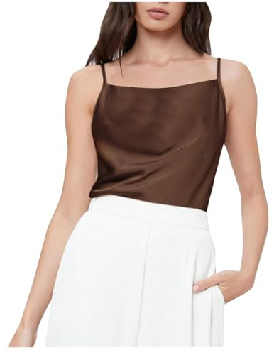 Vest Tops Women UK Satin Silk Plain Camisole with Adijustable Spaghetti Strap Cami Shirt Glossy Smooth Summer Tank Tops Womens Nightshirts Sleeveless T Shirt Undershirts Comfy Underwear