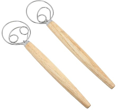 Dansk Degvisp med Robust Roststål och Trähandtag, Holländsk Brödvisp med Skrapa för Enkel Blandning, Idealisk Dansk Degmixer och Mixer för Köksbruk (1 Eye and 2 Eyes vispar och