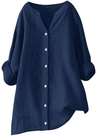 Lange Leinenbluse Damen Bluse Oversize Langarm Shirt Baumwolle Leinen Hemdbluse Elegant Übergröße Longbluse Festliche Oberteil Einfarbig Urlaub Festival Leinenhemd Lose Leinenoberteile Langarmshirt