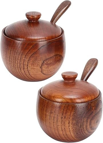 2 uppsättningar japanska kryddburkar, kryddbehållare med träslev och lock for kaffebar i köket/152