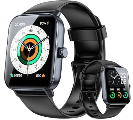 welvath Reloj Inteligente con Alexa,1.8 smartwatch Deportivo con 100 Deportes, con Llamadas Bluetooth, Podómetro y pulsómetro,IP68 Impermeable,Pulsera Actividad Compatible con Android iOS