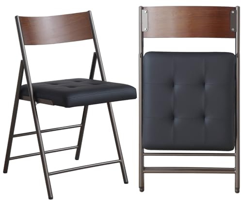 mollveesen 2 Pack Folding Chairs with Thick Padded Seat,Heavy Duty Steel Frame Foldable Dining Chairs with Soft Cushion Set of 2,Portable Indoor Outdoor for Home Kitchen,Office,Events,Wedding(Black)