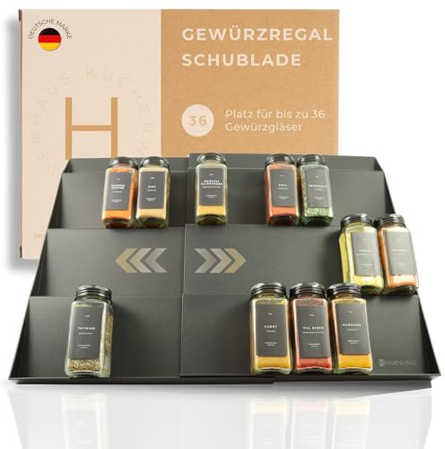 Havenhaus Scaffale portaspezie, cassetto regolabile e adatto per tutti i cassetti, inserto piatto per spezie, cassetto per spezie, organizer per spezie, organizer regolabile