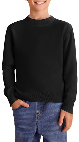 Haloumoning Pull pour enfant à col rond à manches longues en tricot doux léger basique, Noir , 13-14 ans