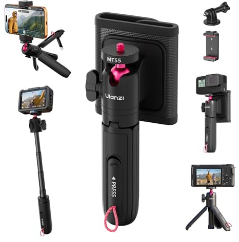 ULANZI MT55 SnapGo Mini Treppiede e Selfie Stick, Modalità 4-in-1 (Mantis/Tracolla/Selfie/Treppiede), Testa a Sfera a 360°, Estensibile a 4 Sezioni, per Action Cam/Fotocamere Compatte