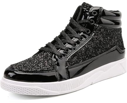 Sneakers Uomo Estive Leggere Scarpe da Ginnastica in Pelle Stringate Alte Sneaker con Paillette Classiche Sportschuhe Sandali Sportivi per Running Urban Outdoor 45 Nero