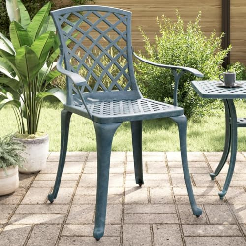 LoogCape Garden Chairs Set of 2 Green Cast Aluminium with Armrest and Backrest, 61 x 60.5 x 93 cm, Stackable, Weatherproof, Ideal as a Balcony Chair, Patio Chair and Relaxing Chair