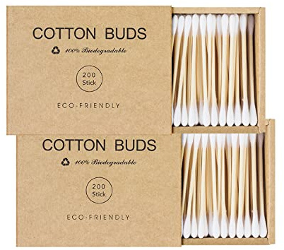Kiemeu Bamboo Cotton Swabs With Wooden Sticks, 400 Count Bamboo Cotton Buds For Ears