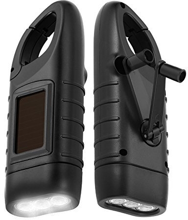 Simpeak 2 Pezzi Torcia Elettrica LED Portatile con Batteria Solare Ricarica Tascabile con Manovella Ricaricabile Ideale per Campeggio Ciclismo Trekking Caccia Attività all'Aperta, Nero