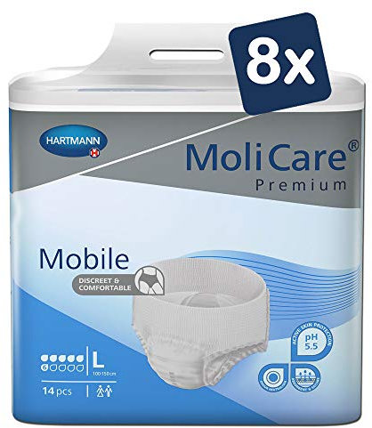 MoliCare Premium Mobile Einweghose: Diskrete Anwendung bei Inkontinenz für Frauen und Männer; 6 Tropfen, Gr. L (100-150 cm Hüftumfang), 8x14 Stück