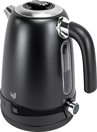 Impolio Retro Wasserkocher 1,7 L, mit Temperatureinstellung, Retro Vintage, Kettle Matt Schwarz, TÜV Rheinland GS Zertifiziert, 2200W, Wasserkessel mit Überhitzungsschutz