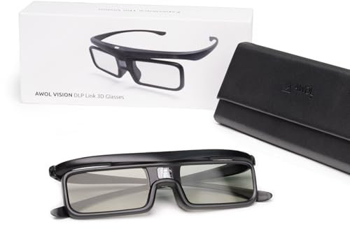 AWOL Vision Lunettes 3D DLP Link 3D, Lunettes Rechargeables à obturateur Actif compatibles avec AWOL Vision LTV-2500, LTV-3500, Vanish TV et Autres Videoprojecteur DLP-Link 3D (1 Pack)